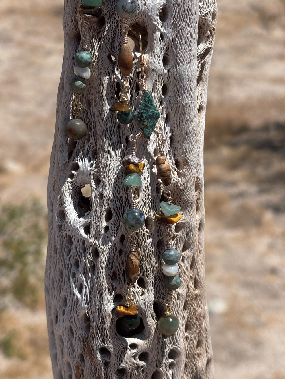 Handmade Vintage Green and Brown Stone Dangle Earrings